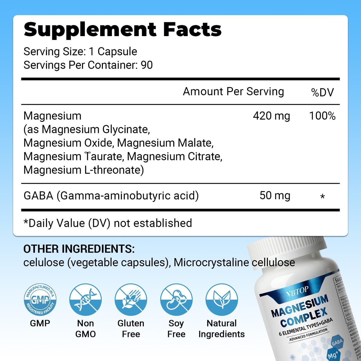 VBTOP Magnésium Complexe 470mg capsules avec étiquette