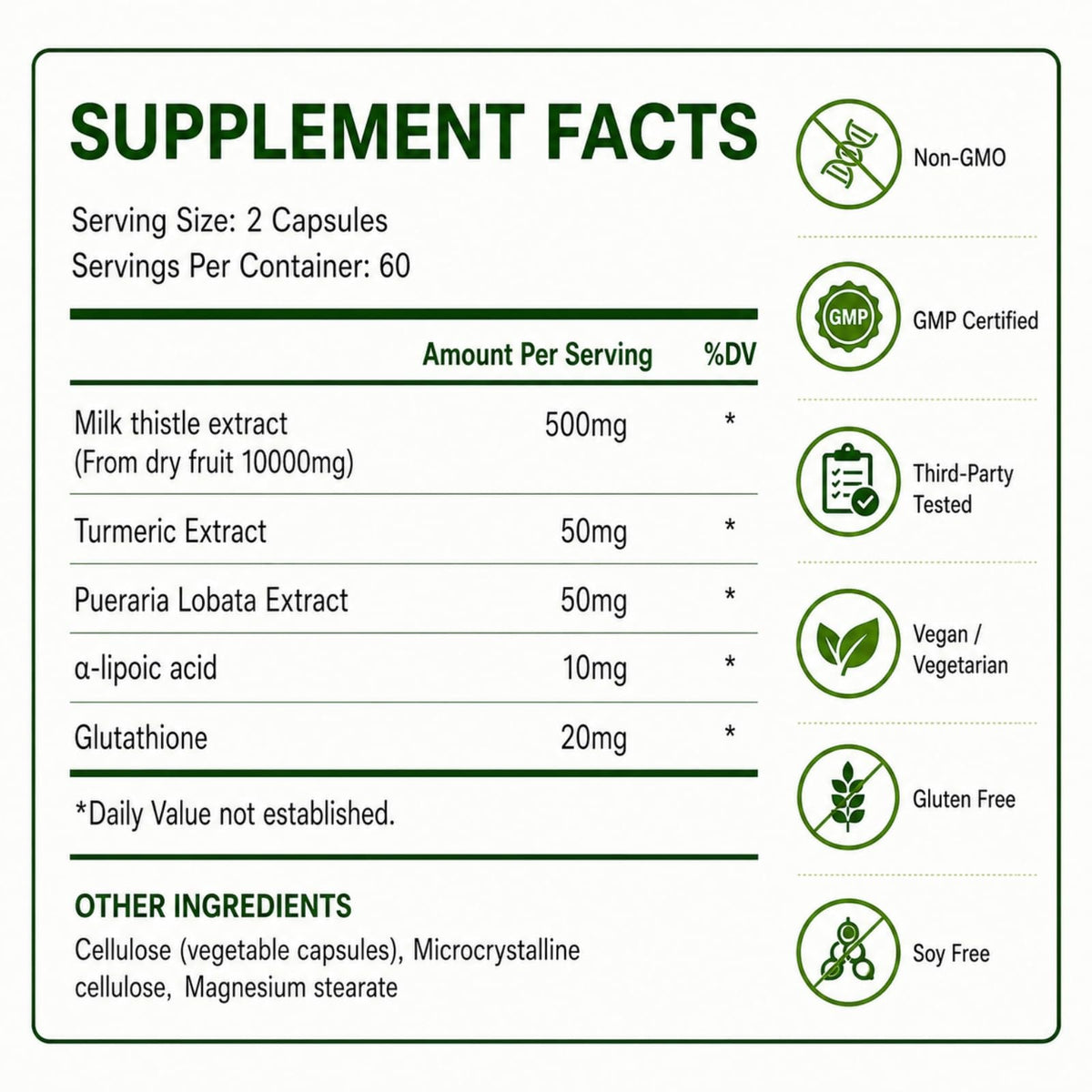 VBTOP NUTRA Extrait de Chardon-Marie 500 mg, capsules à l'intérieur du flacon