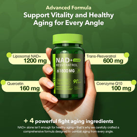 VCBIRD Complément Alimentaire NAD+ Resveratrol 1200mg capsules à l'intérieur