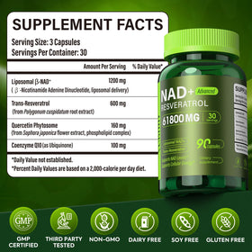 VCBIRD Complément Alimentaire NAD+ Resveratrol 1200mg sur une table en bois