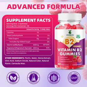 VCCHUYH Gummies Vitamine B2 400mg Framboise arrière
