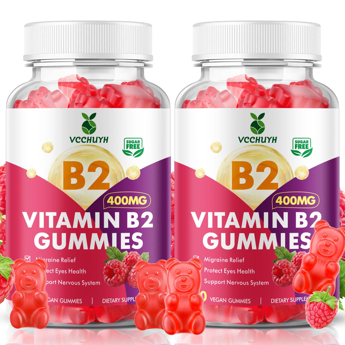 VCCHUYH Gummies Vitamine B2 400mg Framboise avant
