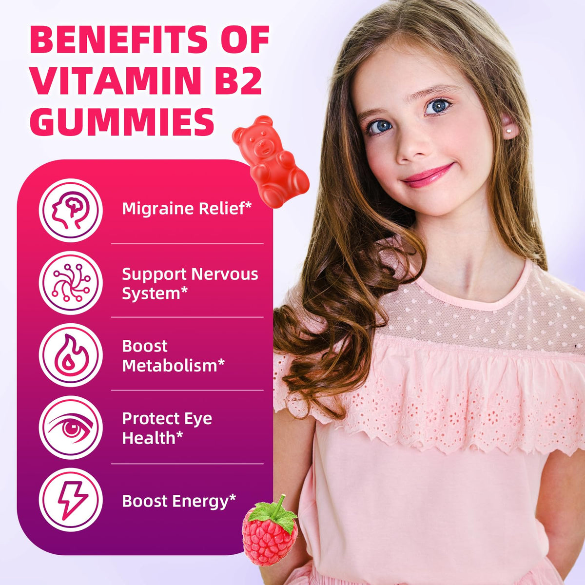 VCCHUYH Gummies Vitamine B2 400mg Framboise côté