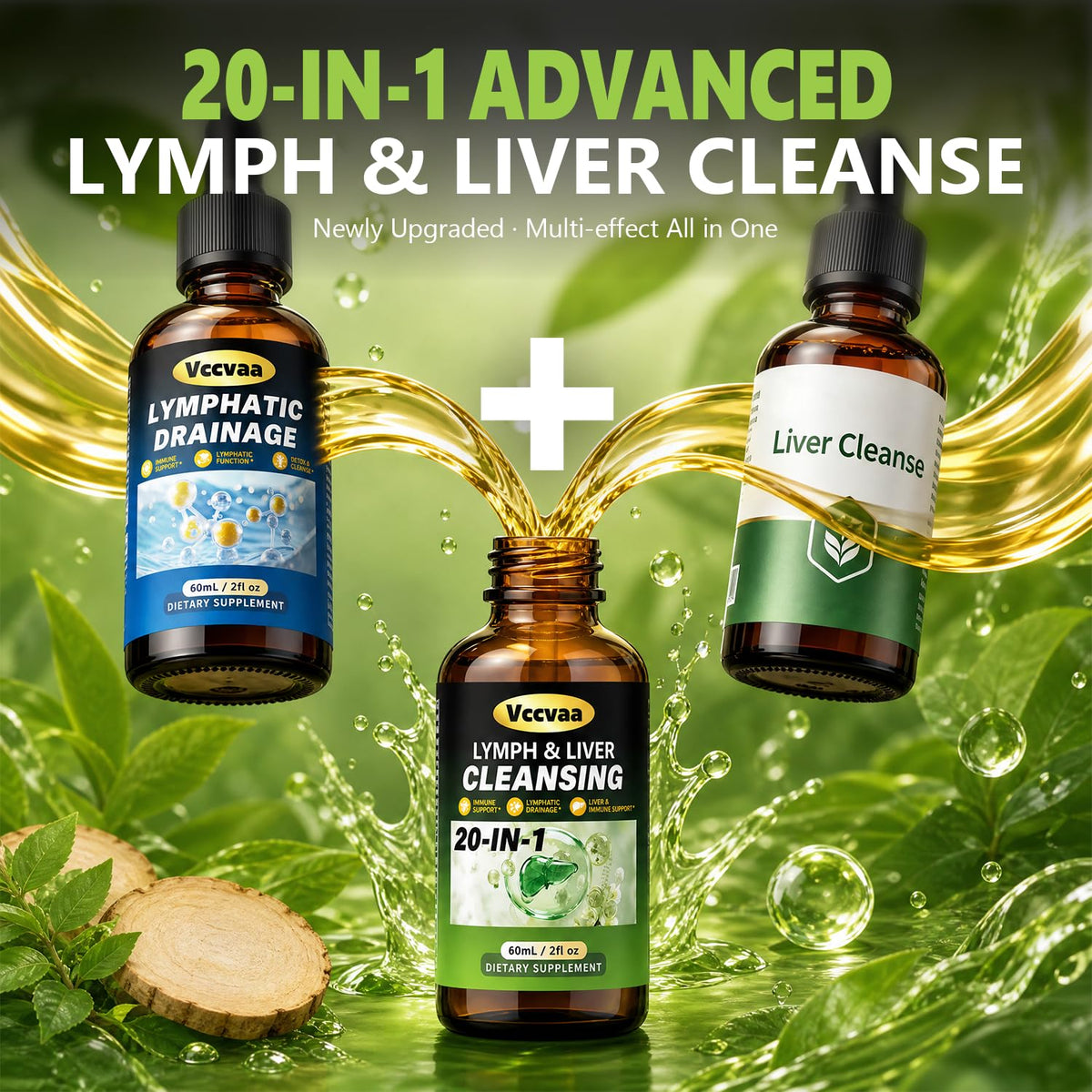 Vccvaa Complément Alimentaire Liquide Lymphatique et Hépatique 60ml - Gouttes dans un verre d'eau