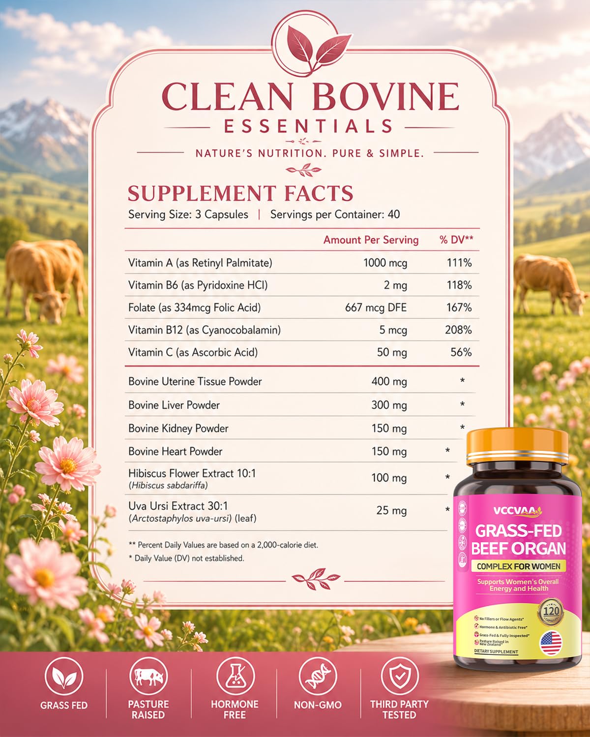 Vccvaa Complément Alimentaire Organes de Boeuf 120 Capsules vue arrière