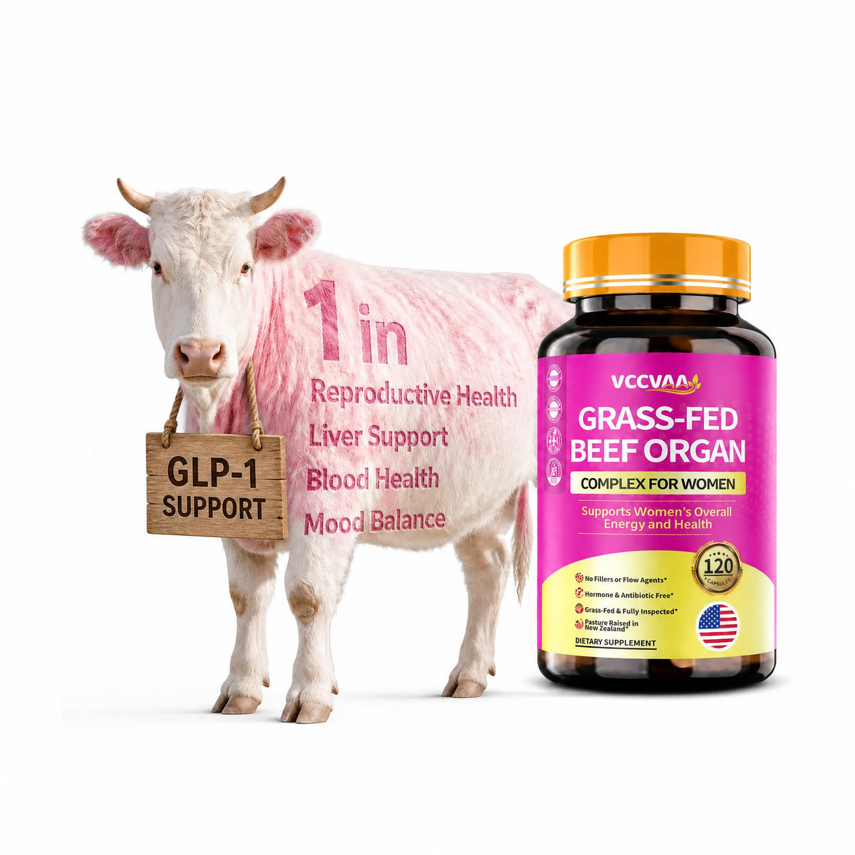 Vccvaa Complément Alimentaire Organes de Boeuf 120 Capsules vue de face