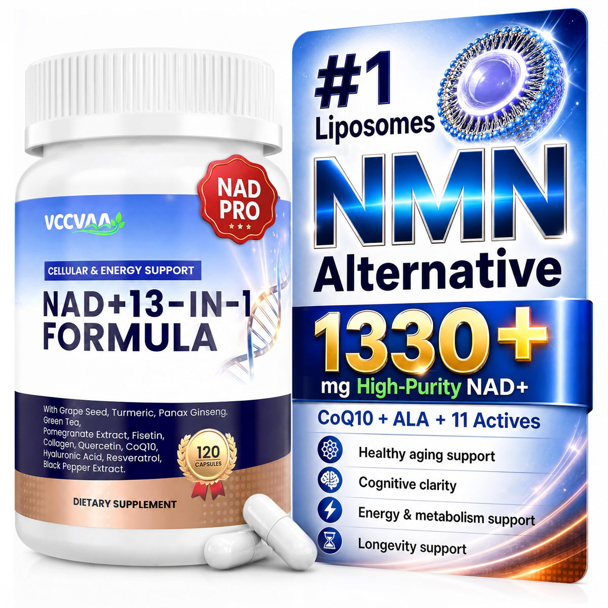 Vccvaa complément NAD+ 120 capsules vue de face