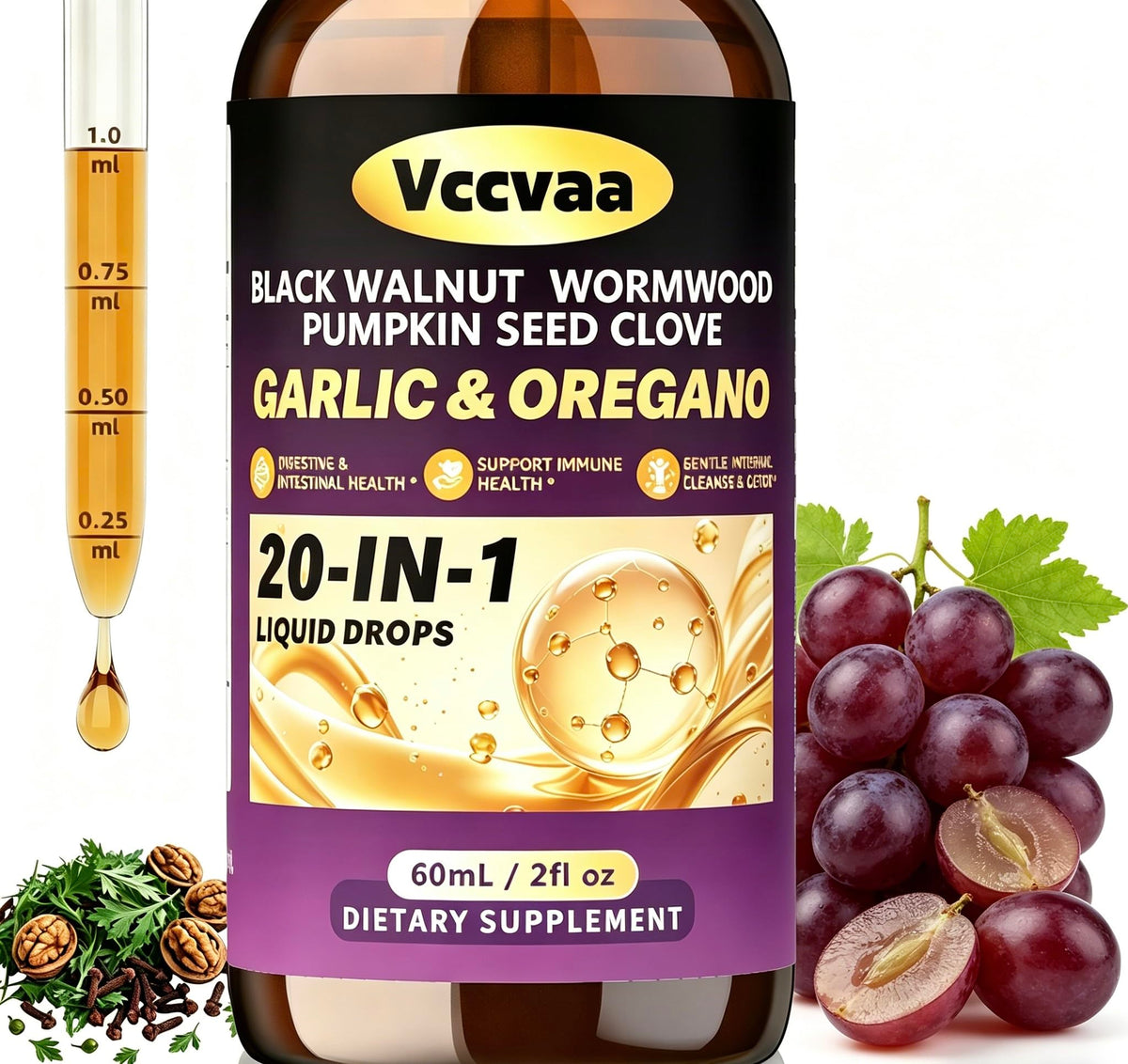 Vccvaa Nettoyage des Parasites 20-en-1 flacon avant avec étiquette