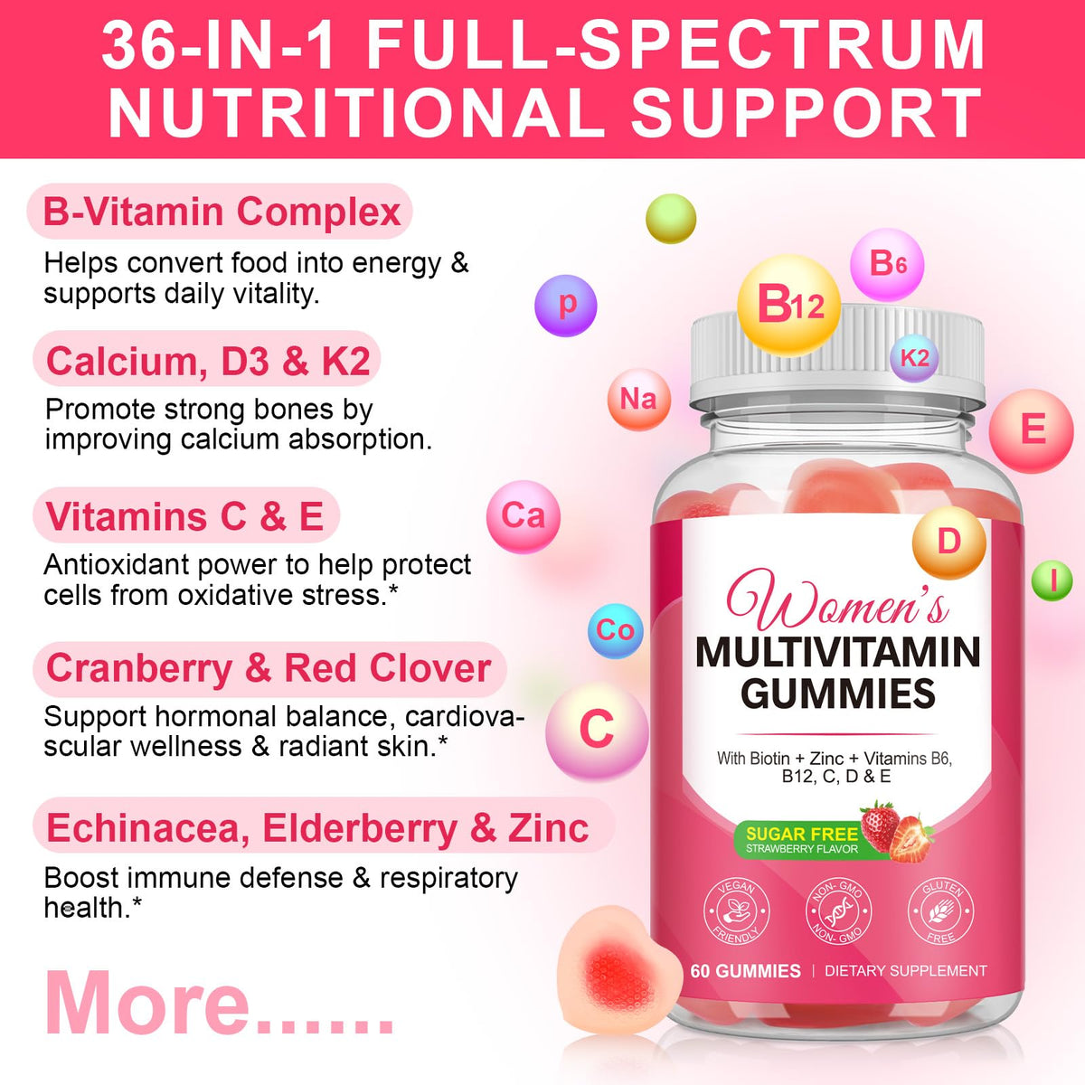 Vceeoy gummies multivitamines femmes, emballage avec informations nutritionnelles
