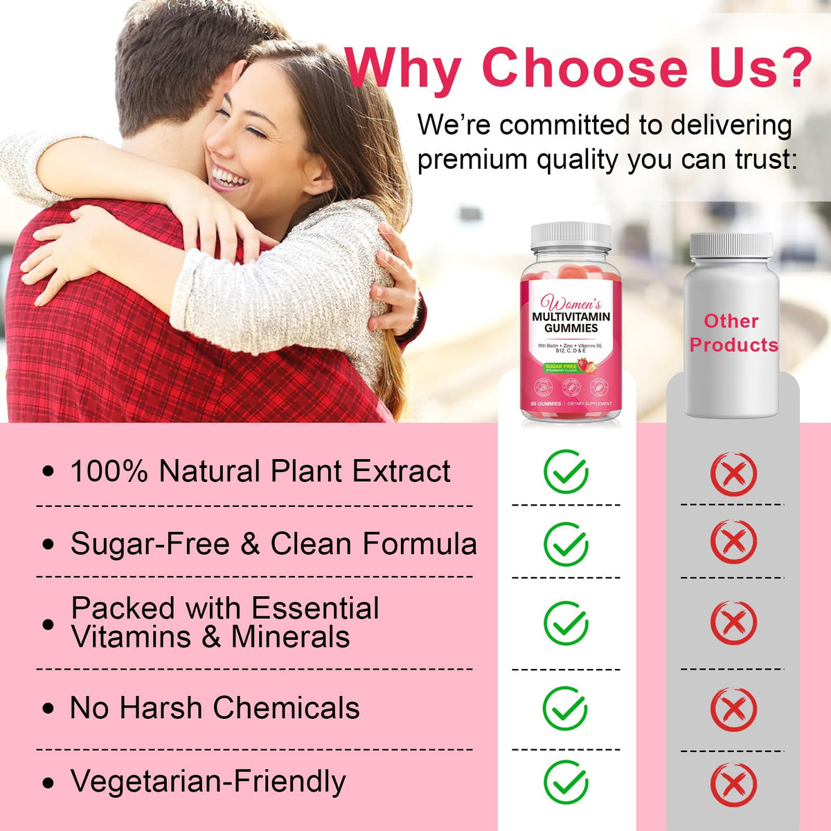 Vceeoy gummies multivitamines femmes, goût fraise naturel