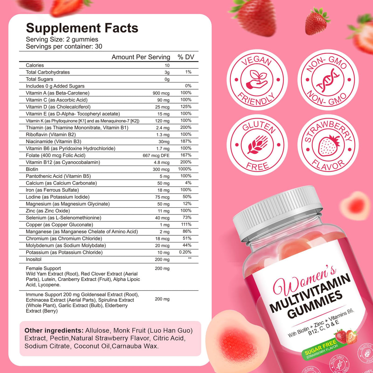Vceeoy gummies multivitamines femmes, portion de 2 gummies