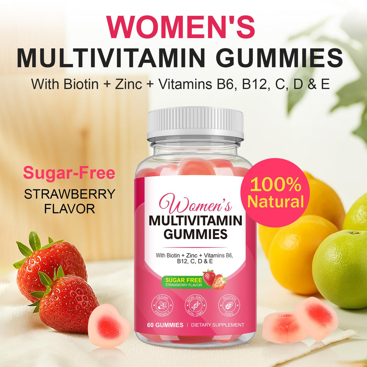 Vceeoy gummies multivitamines femmes, vue de côté avec des détails