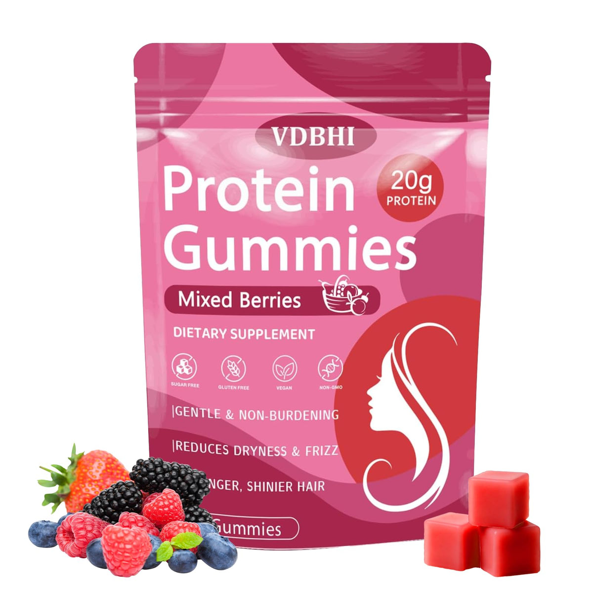 VDBHI Gummies protéinées 60 unités, fruits rouges, vue avant