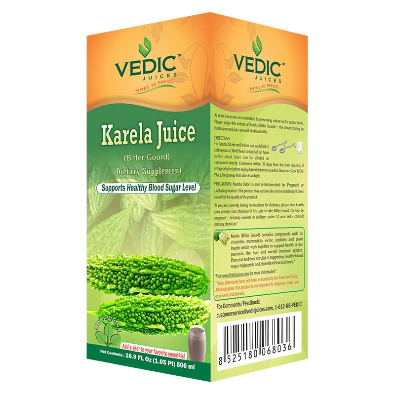 Vedic Juices jus de karela 500 ml en bouteille vue de face