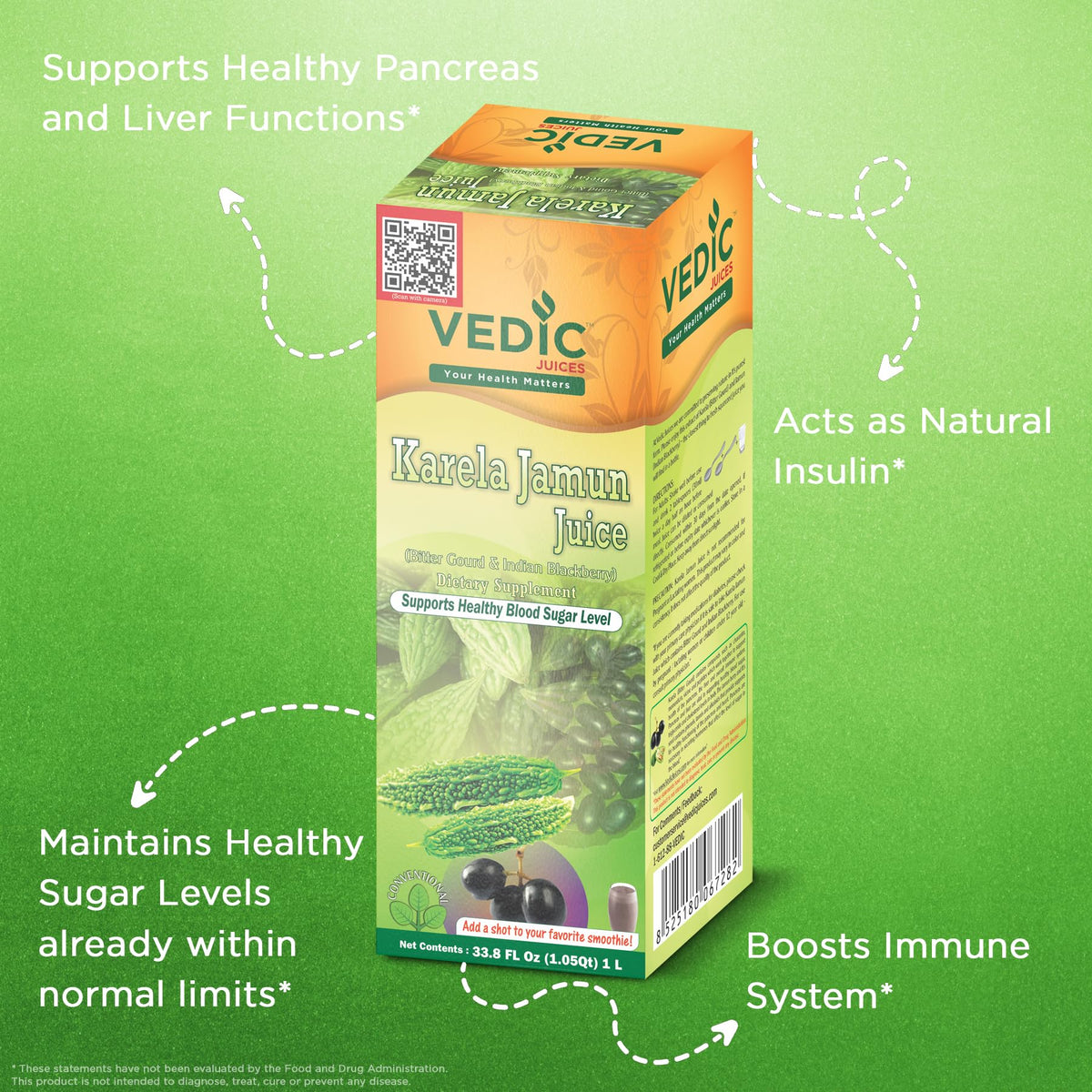 Vedic Juices Karela Jamun Jus 1000 ML avec fruits Karela et Jamun