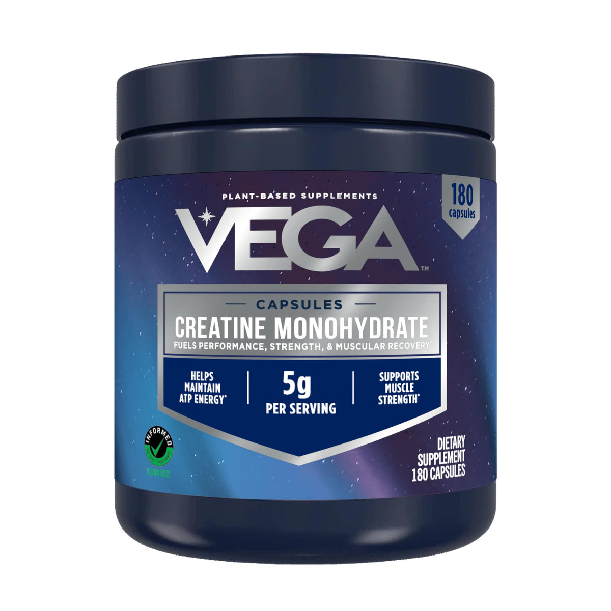 Vega Créatine Monohydrate Capsules 5g 180 gélules vue de face