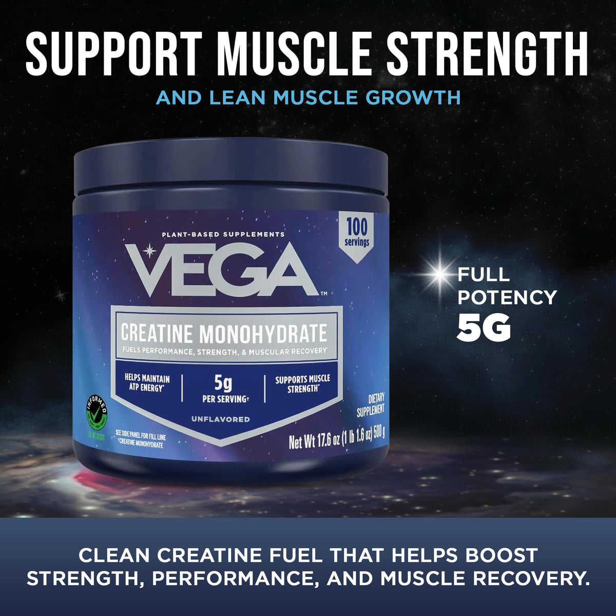 Vega Poudre de Créatine Monohydrate Micronisée 590g dans un verre d'eau