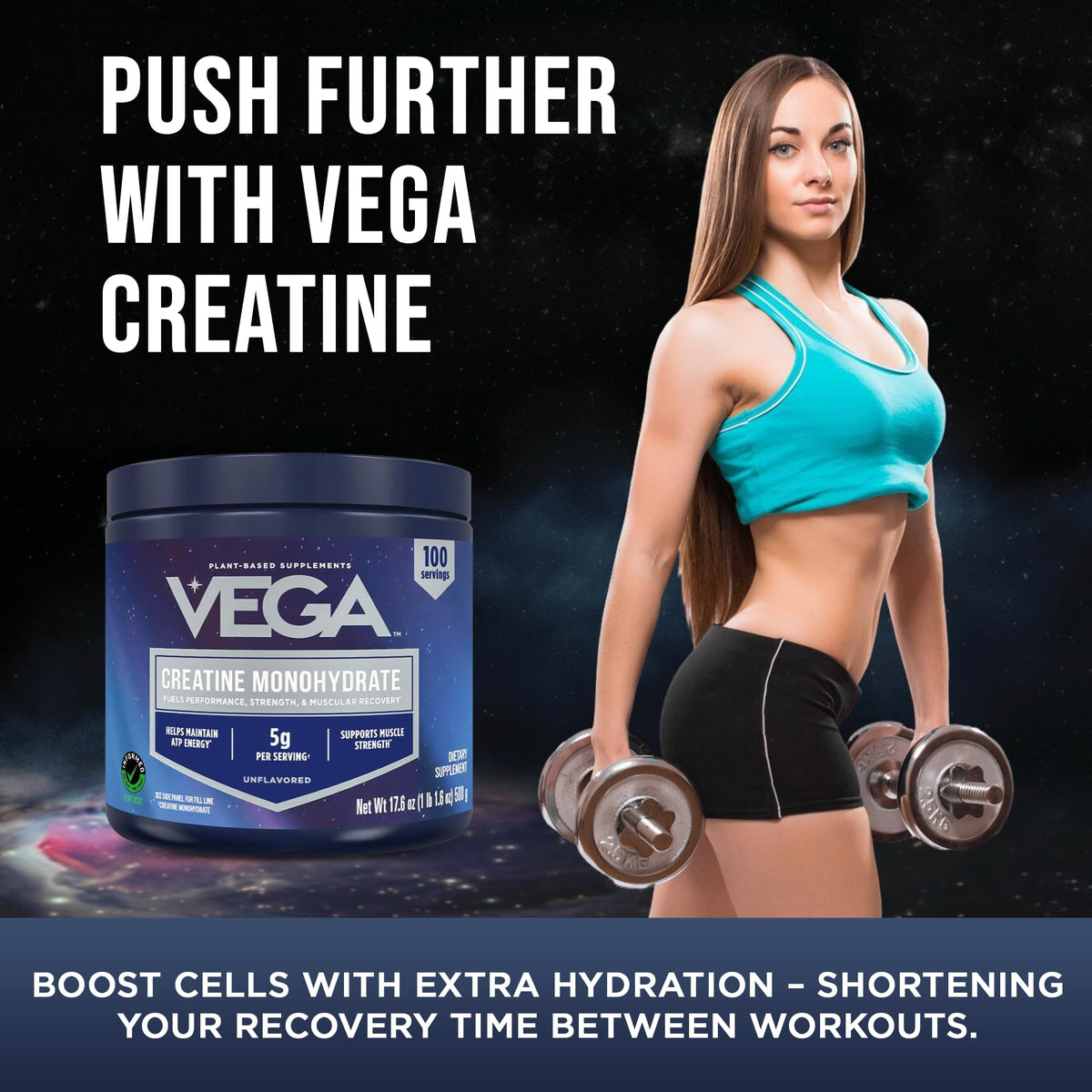 Vega Poudre de Créatine Monohydrate Micronisée 590g en utilisation sportive