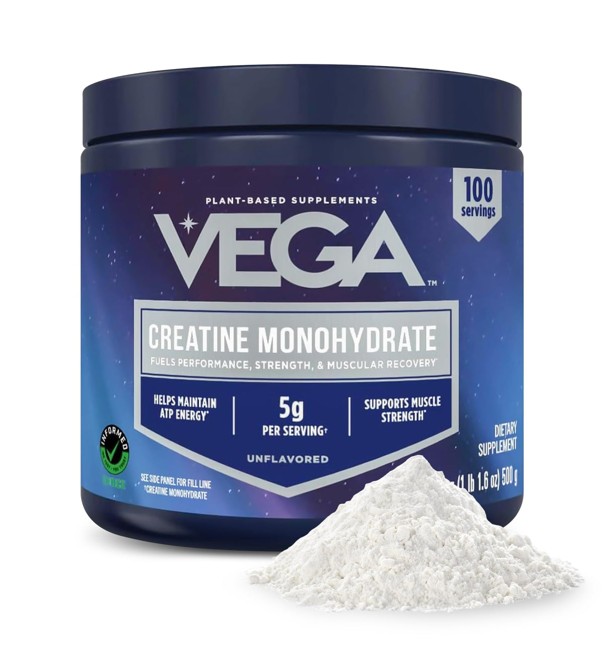 Vega Poudre de Créatine Monohydrate Micronisée 590g vue de face