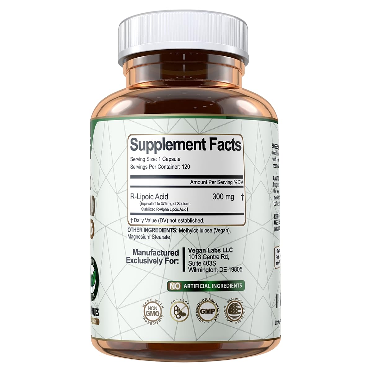 Vegan Labs Acide R-Lipoïque Stabilisé 300MG gélules végétales avec étiquette