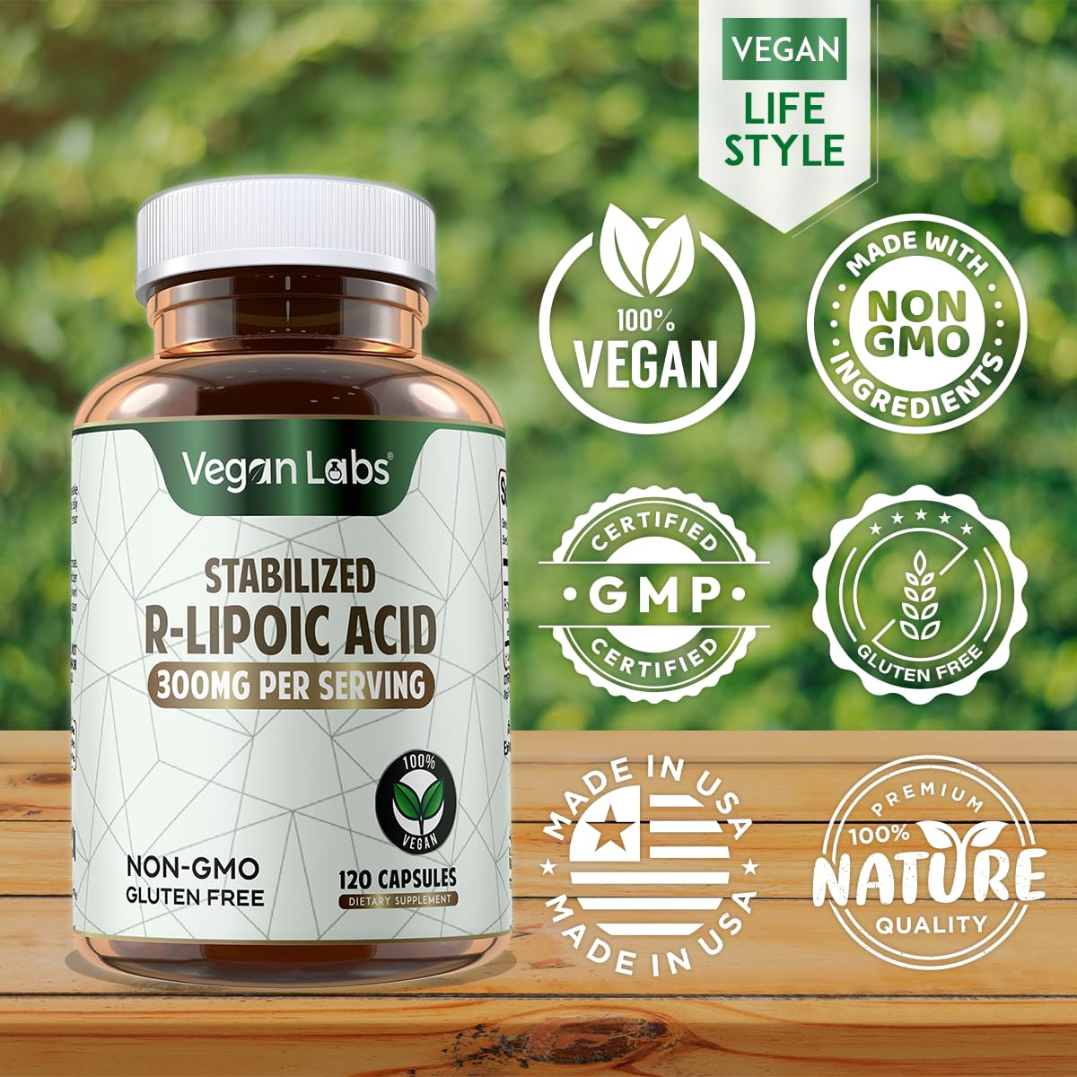 Vegan Labs Acide R-Lipoïque Stabilisé 300MG gélules végétales en boîte