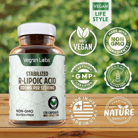 Vegan Labs Acide R-Lipoïque Stabilisé 300MG gélules végétales en boîte