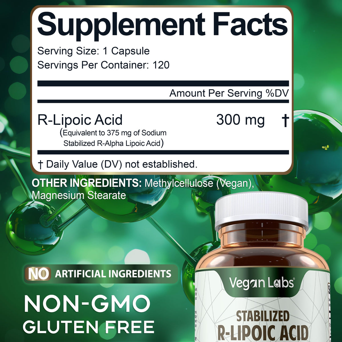 Vegan Labs Acide R-Lipoïque Stabilisé 300MG gélules végétales posées sur une table