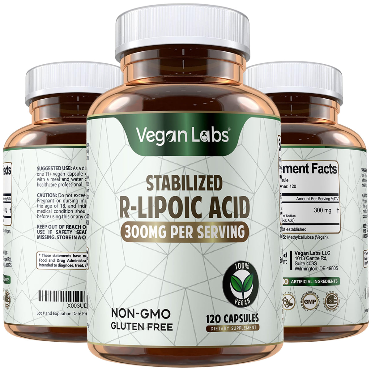 Vegan Labs Acide R-Lipoïque Stabilisé 300MG gélules végétales vue de face