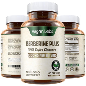 Vegan Labs Berberine HCL 1200MG 180 capsules végétaliennes vue de face