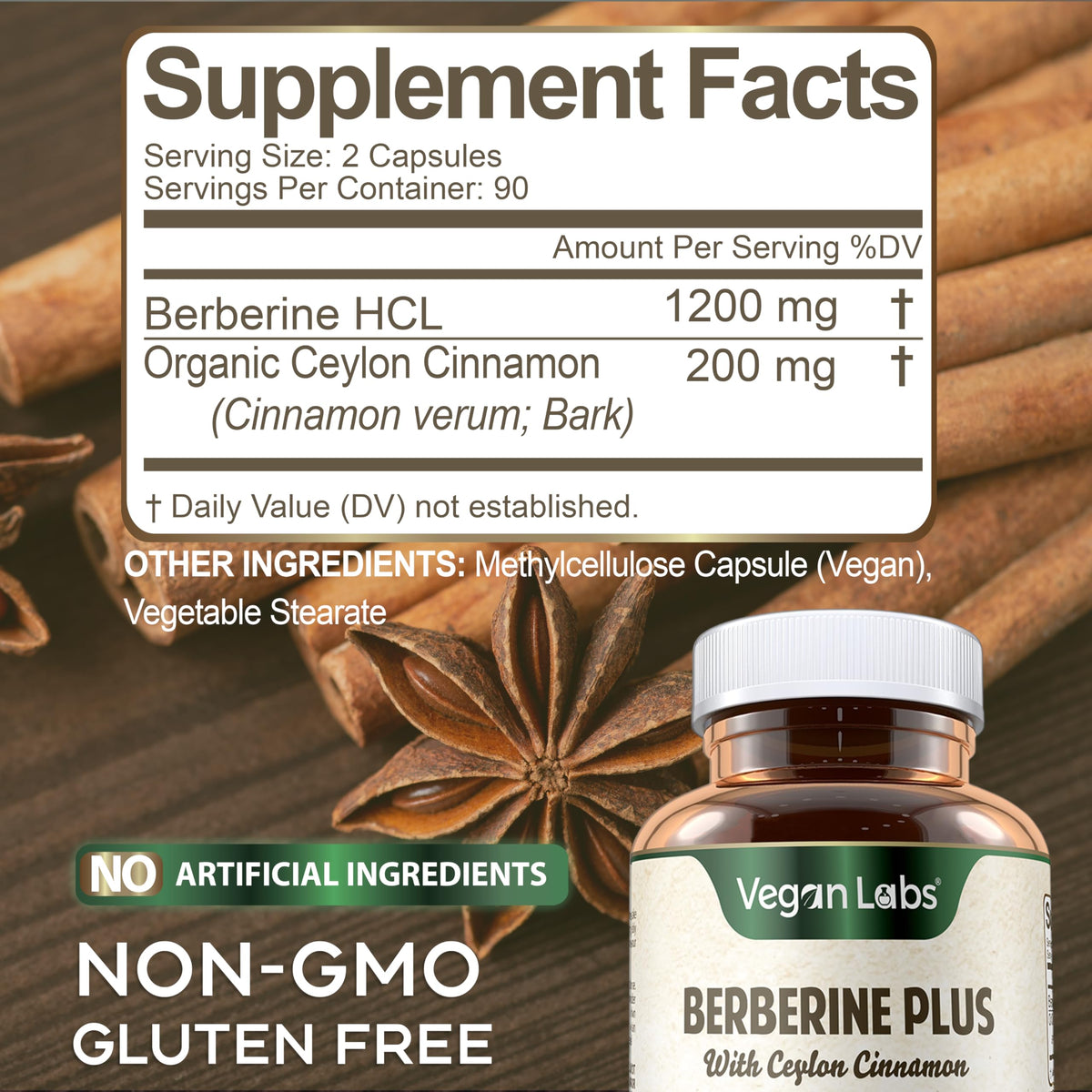 Vegan Labs Berberine HCL 1200MG capsules avec ingrédients