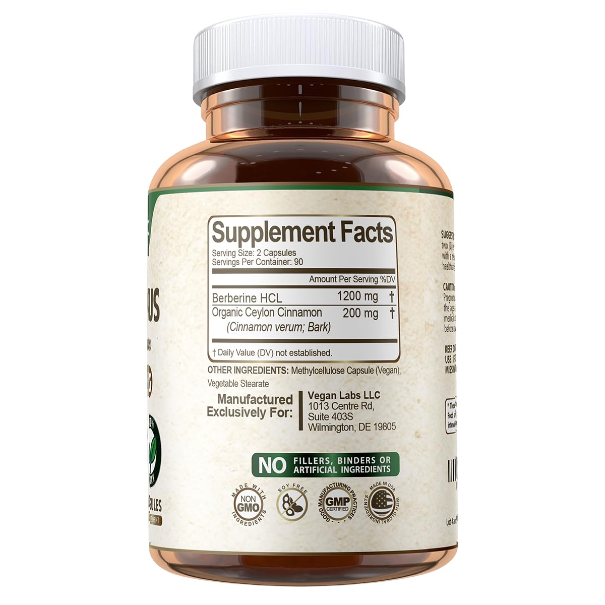 Vegan Labs Berberine HCL 1200MG capsules sur une table