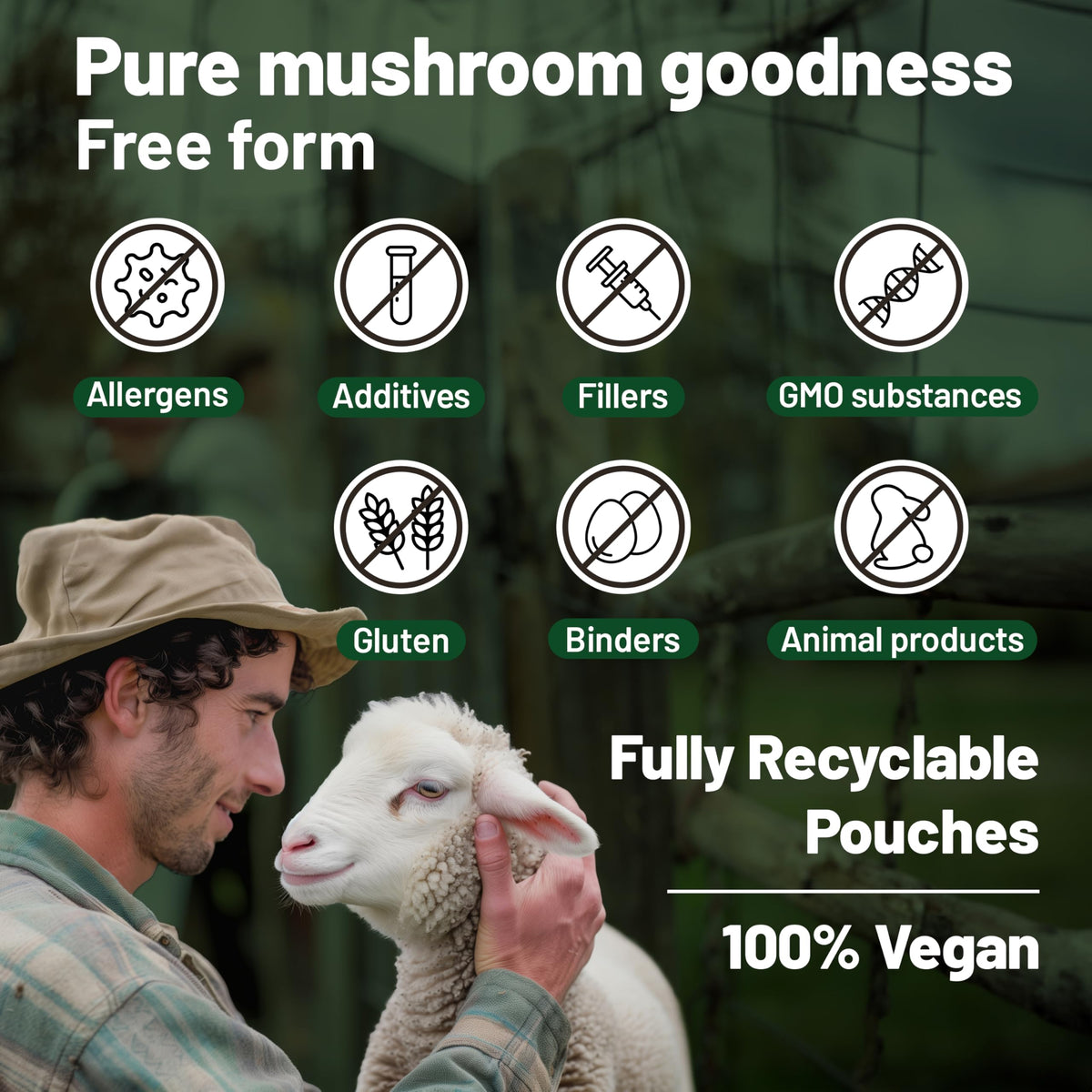 Vegan Vitality Complément Alimentaire Multi Champignons ouvert avec capsules visibles