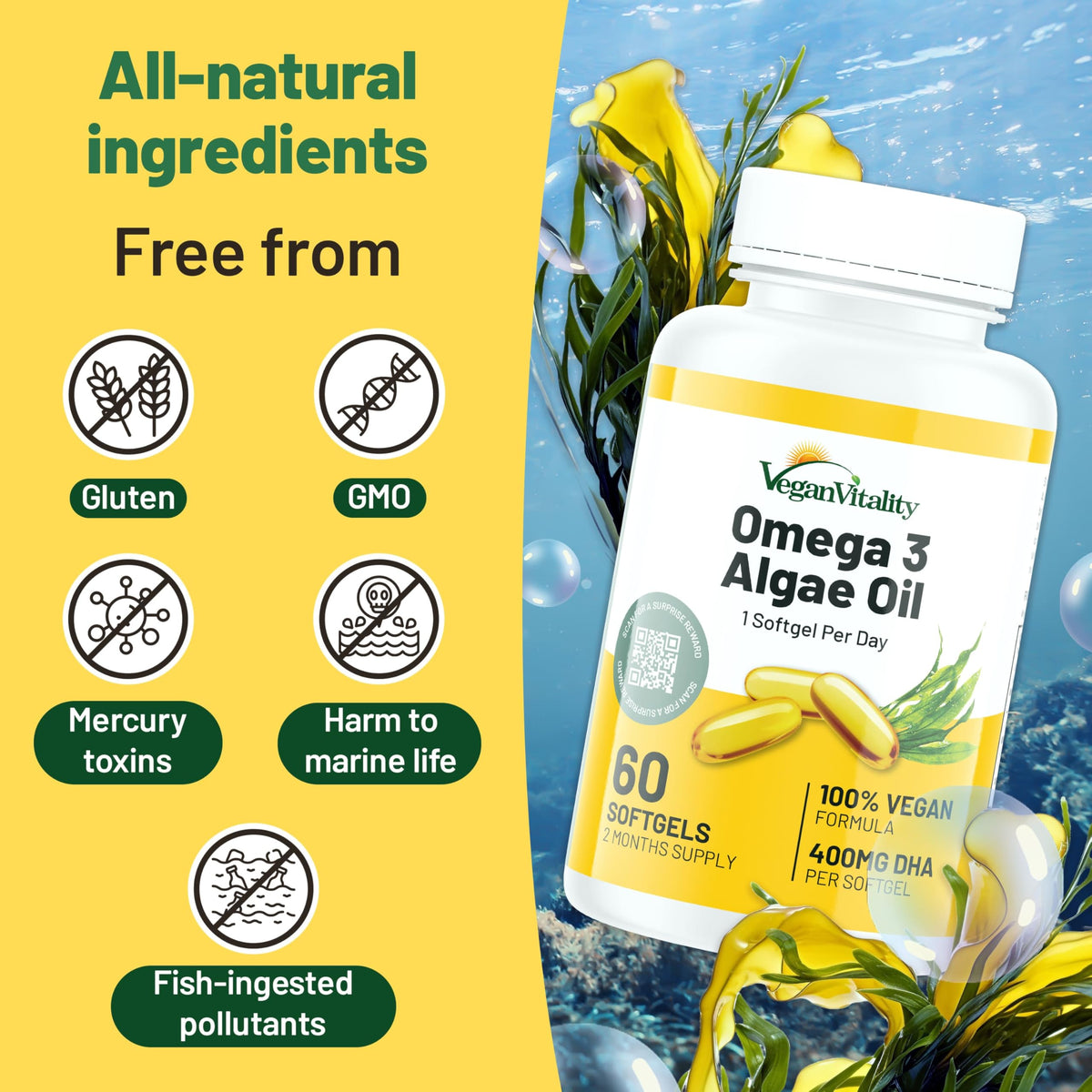Vegan Vitality Omega 3 Végétal gélules ouvertes