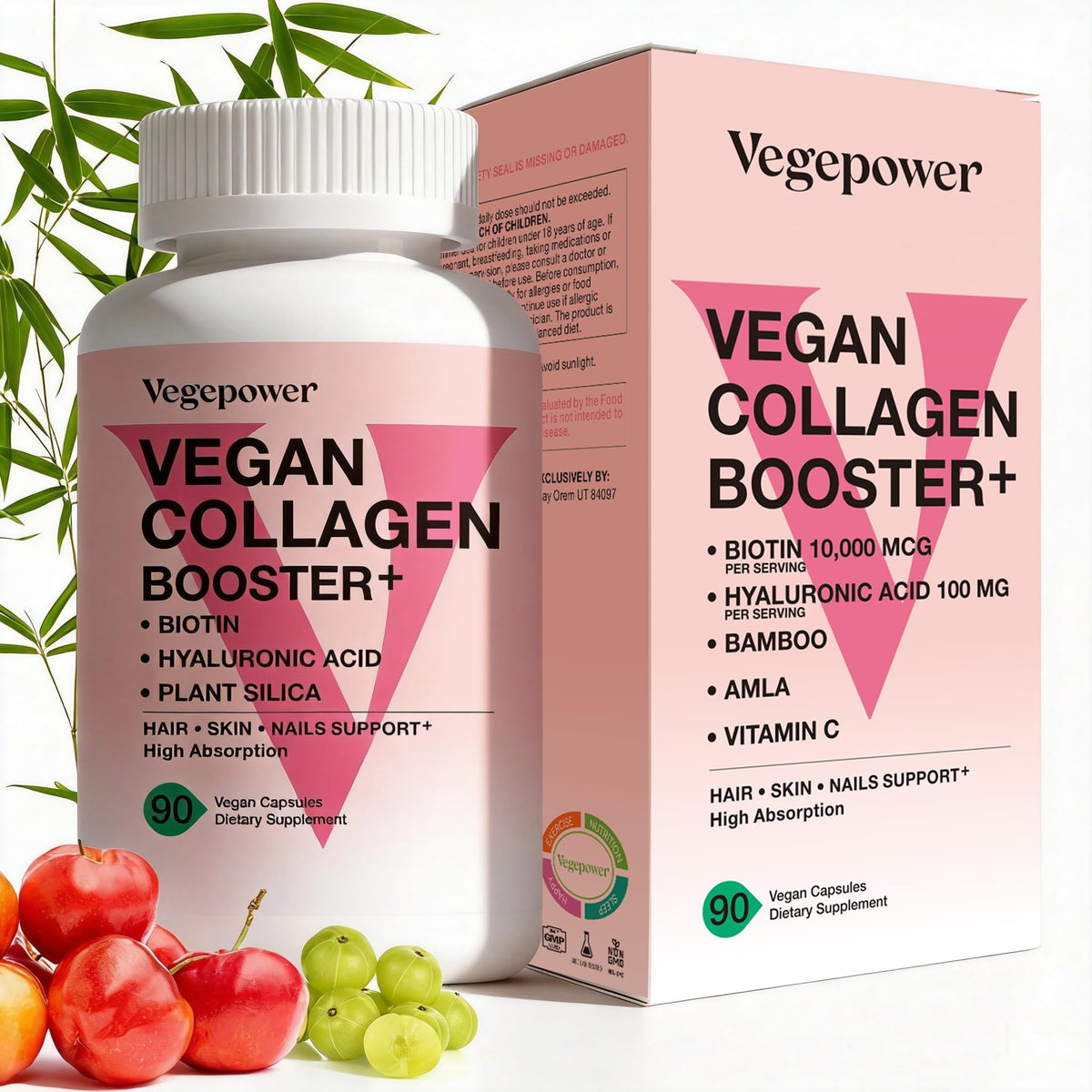 VEGEPOWER Complément Alimentaire Végétalien Collagène 10 000 mcg, boîte avant
