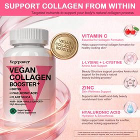 VEGEPOWER Complément Alimentaire Végétalien Collagène 10 000 mcg, capsules sur une surface