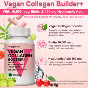 VEGEPOWER Complément Alimentaire Végétalien Collagène 10 000 mcg, ingrédients sur l'étiquette