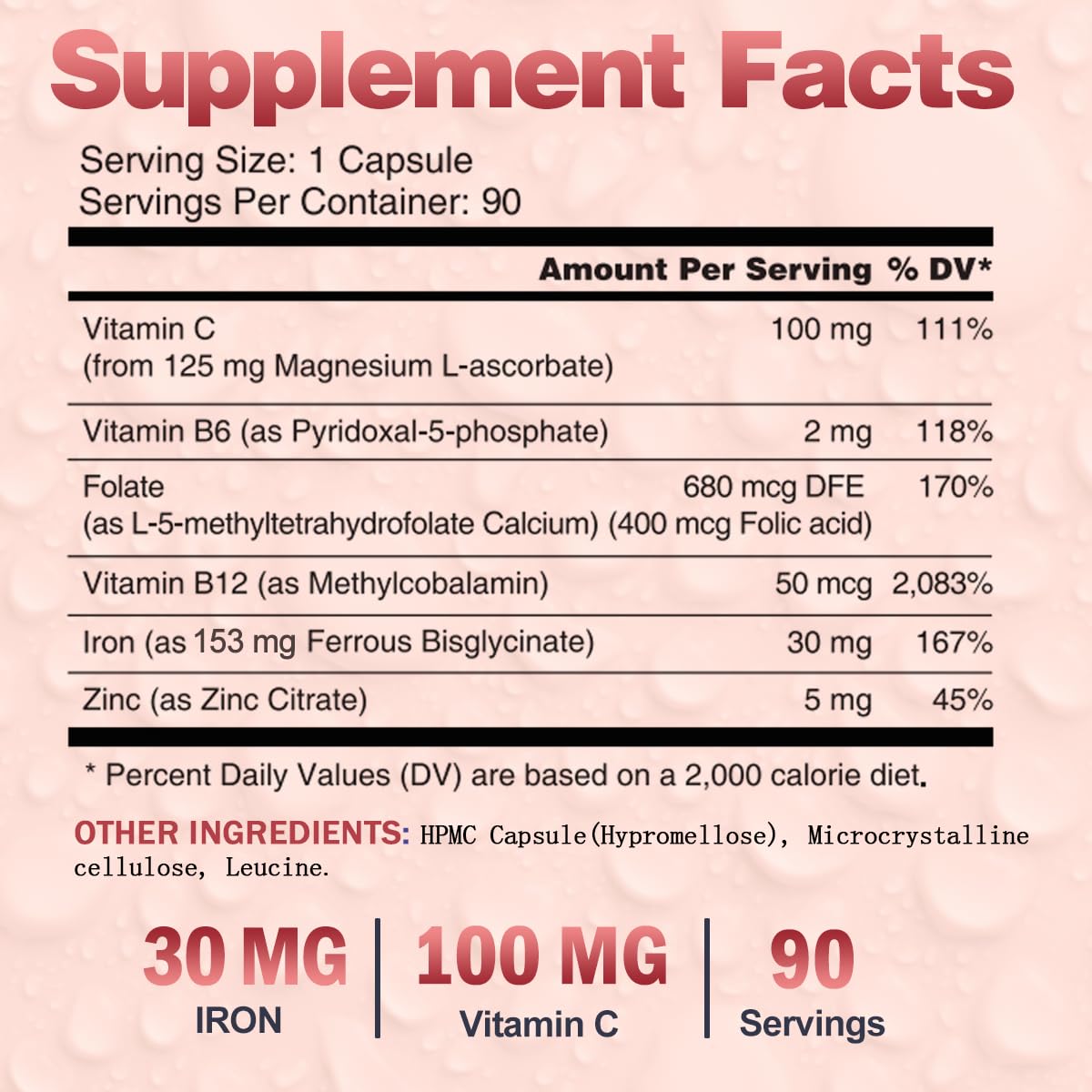 VEGEPOWER Fer Bisglycinate 30 mg 90 capsules avec étiquette