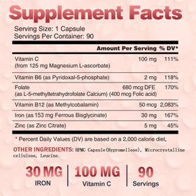 VEGEPOWER Fer Bisglycinate 30 mg 90 capsules avec étiquette