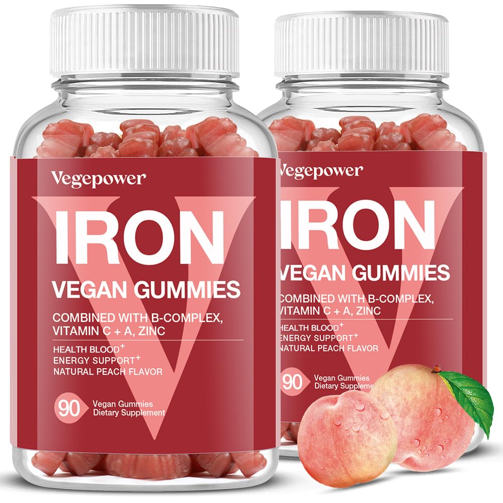 VEGEPOWER Gummies Vegan Fer 180 Pêche - vue de face