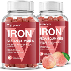 VEGEPOWER Gummies Vegan Fer 180 Pêche - vue de face