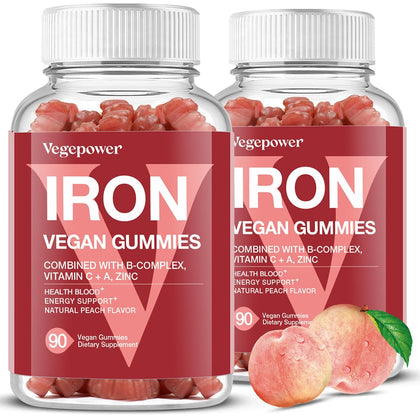 VEGEPOWER Gummies Vegan Fer 180 Pêche - vue de face