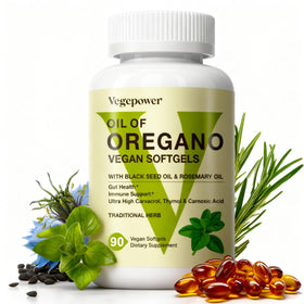 VEGEPOWER Huile d'Origan et Huile de Graines Noires 90 gélules végétales, vue de face