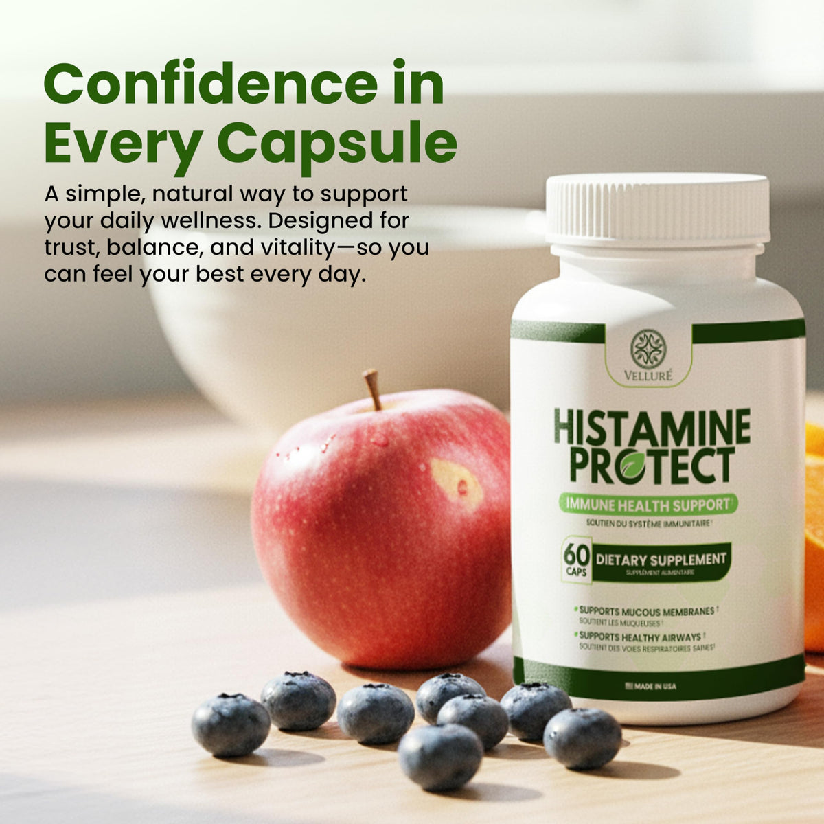 Velluré Histamine Protect en usage quotidien sur une table