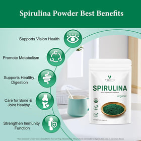 VELOTO Poudre de Spiruline Bio 240g sur une cuillère