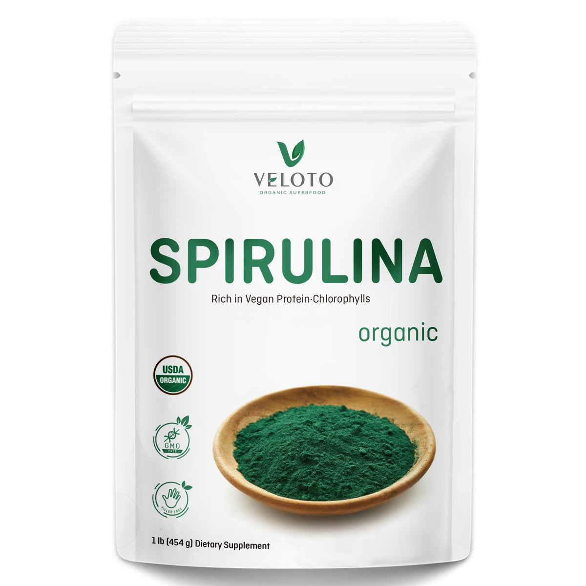 VELOTO Poudre de Spiruline Biologique 480g vue de face