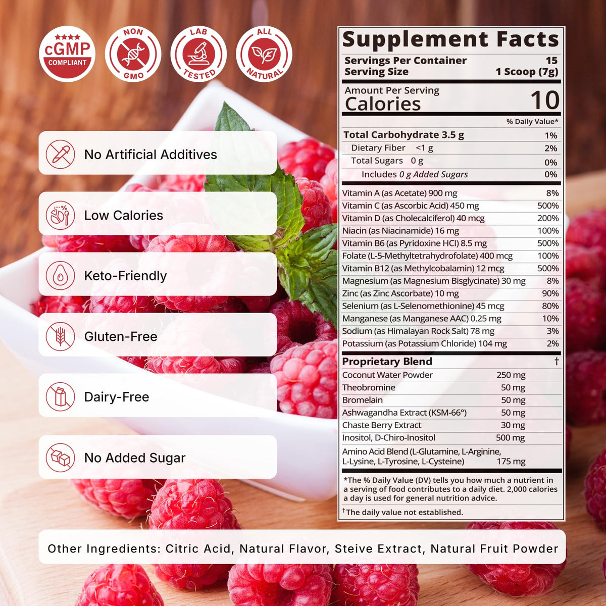 Veltracha Complément Alimentaire Femme Framboise Citron arrière de l'emballage