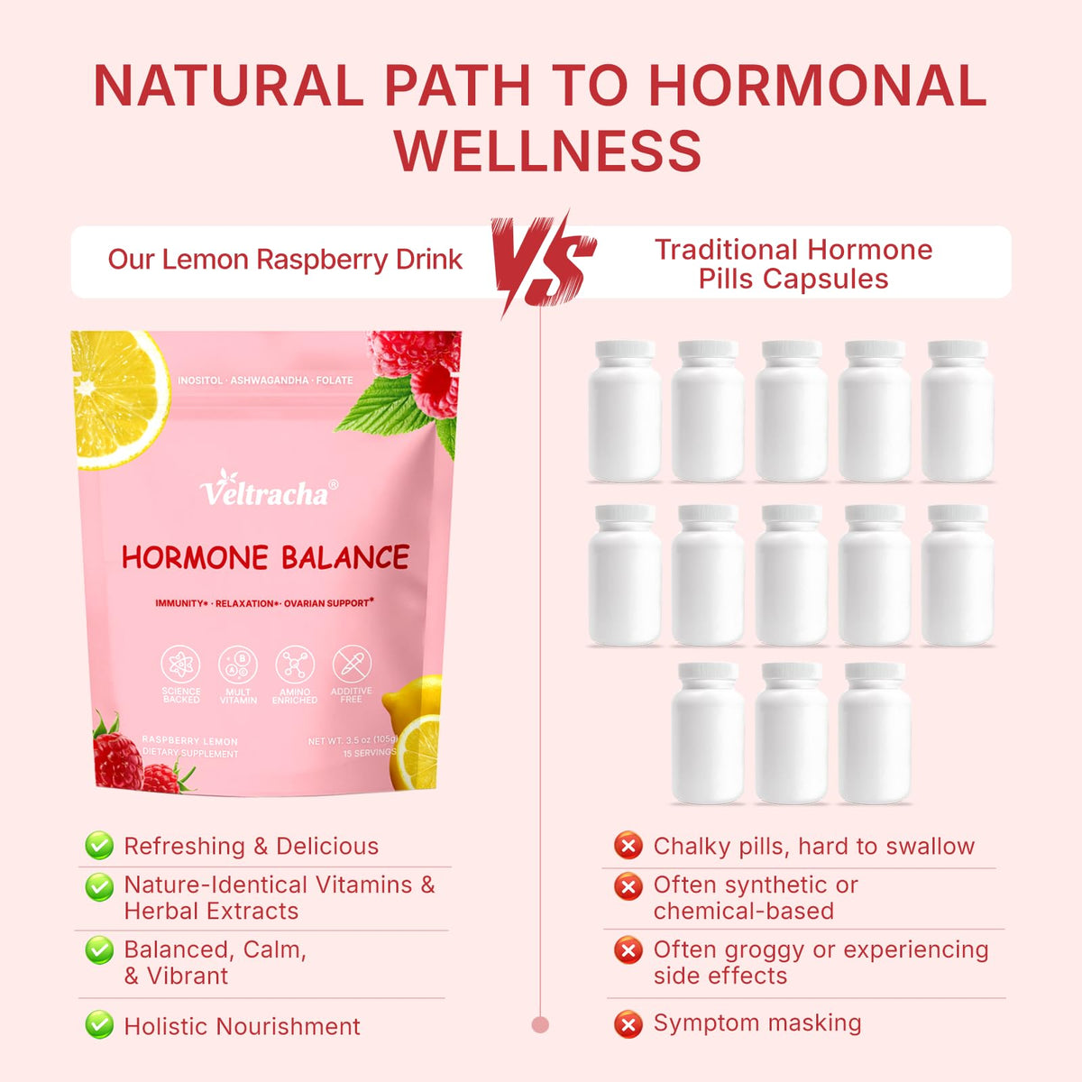 Veltracha Complément Alimentaire Femme Framboise Citron sur une table avec des fruits