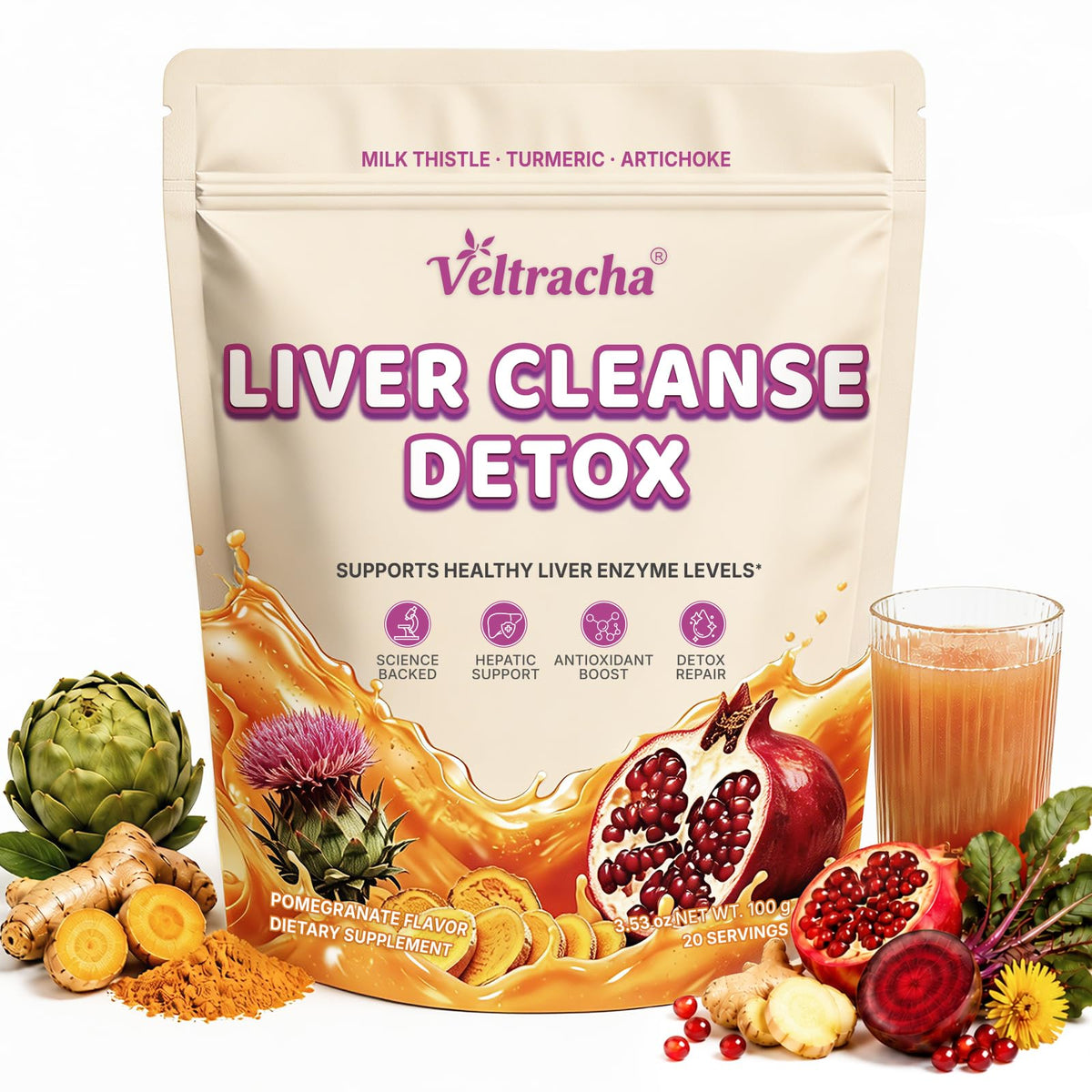 Veltracha Poudre Détox du Foie Saveur Grenade emballage avant