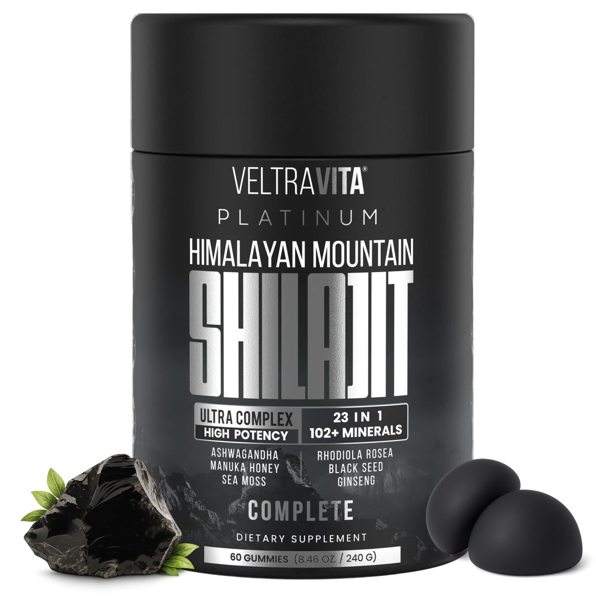 VeltraVita Gummies Shilajit Himalayen 23-en-1 boîte avec 60 gummies