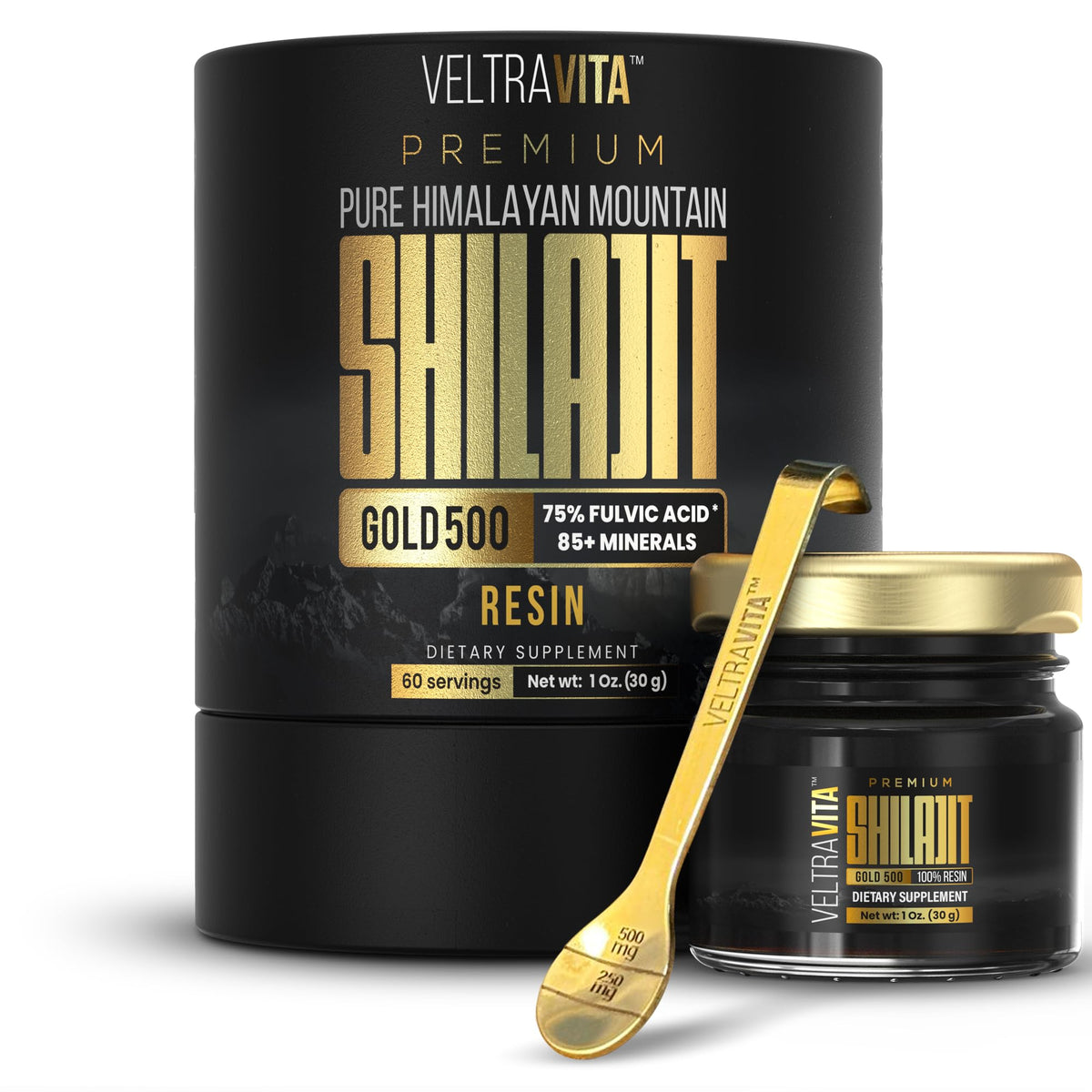 VeltraVita Résine de Shilajit Pur Himalayen 500g vue de face